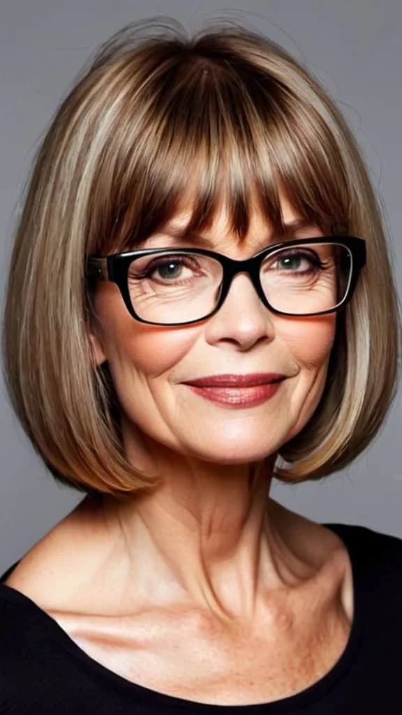 Long Bob with Bangs Hairstyles with glasses over 50