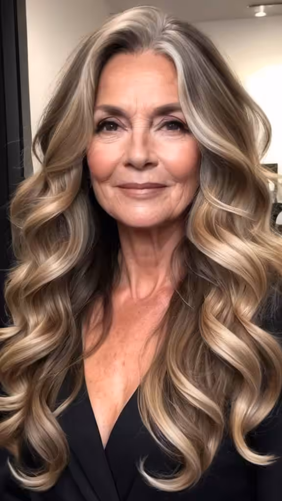 Long Curls and Balayage Long hairstyles after 50
