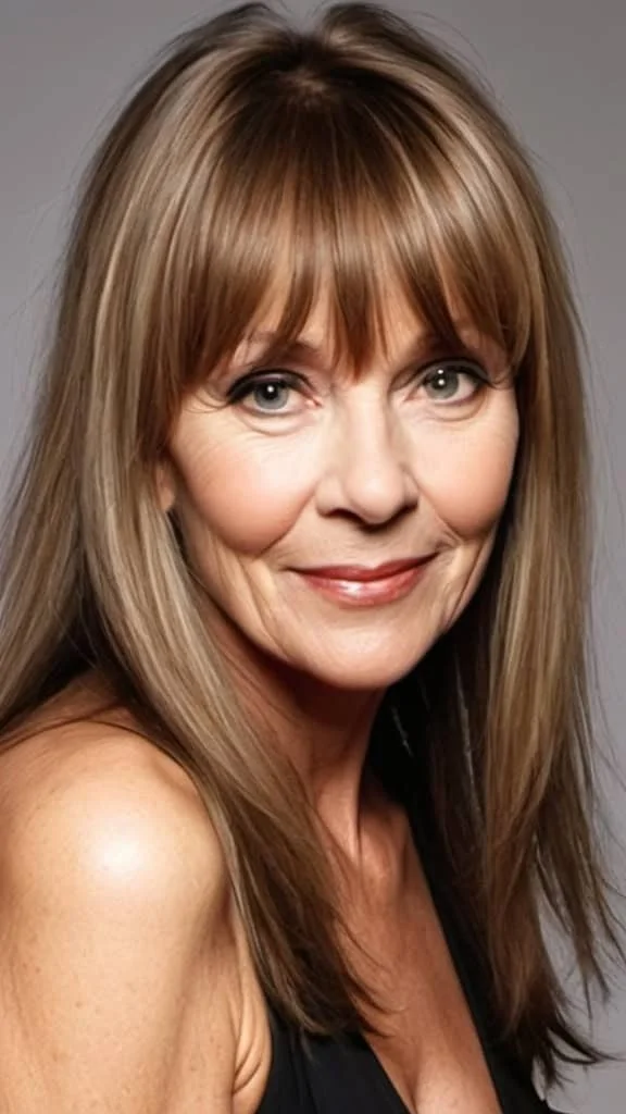 Long Hair with Wispy Bangs Hairstyles with bangs for older women