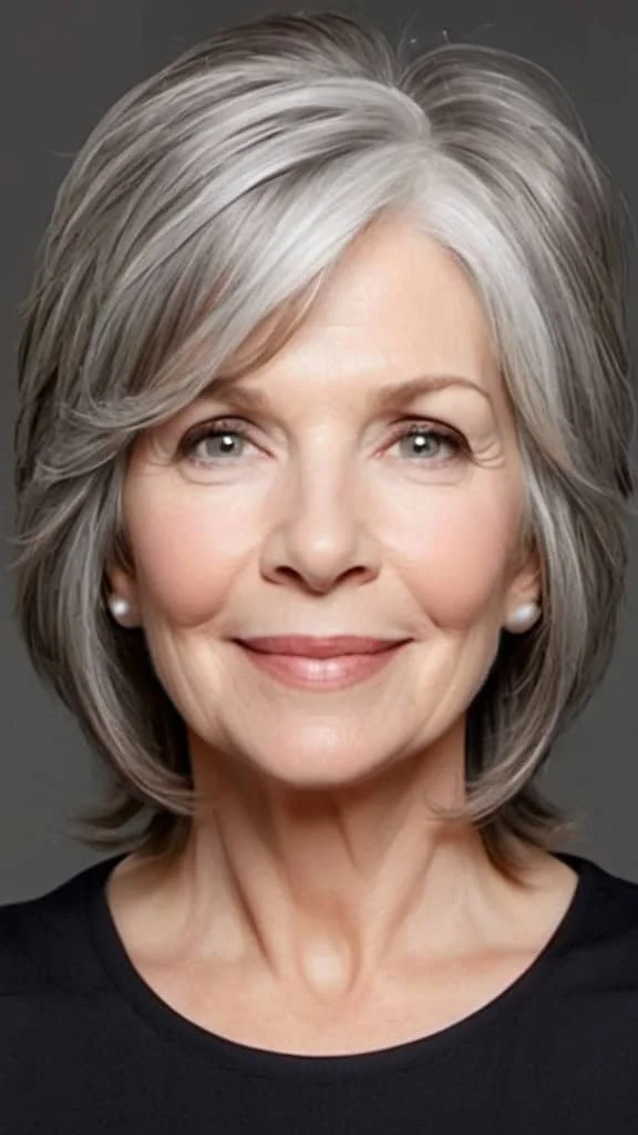Long Layers Gray Hairstyles For Women Over 60