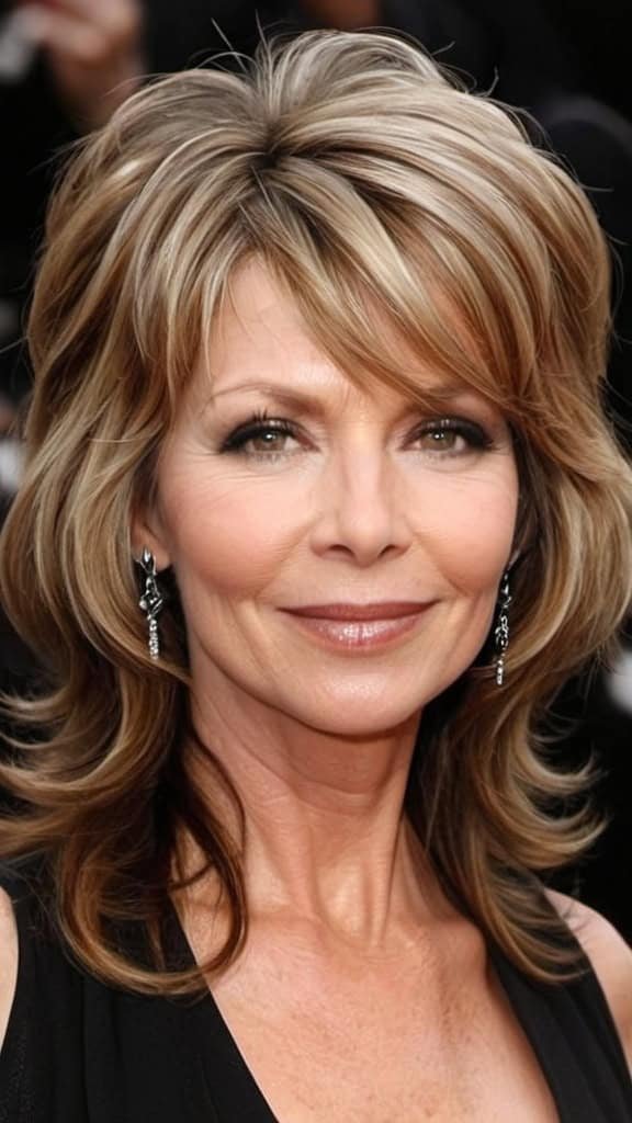 Long Shag Cut Wavy Hairstyles For Women Over 40