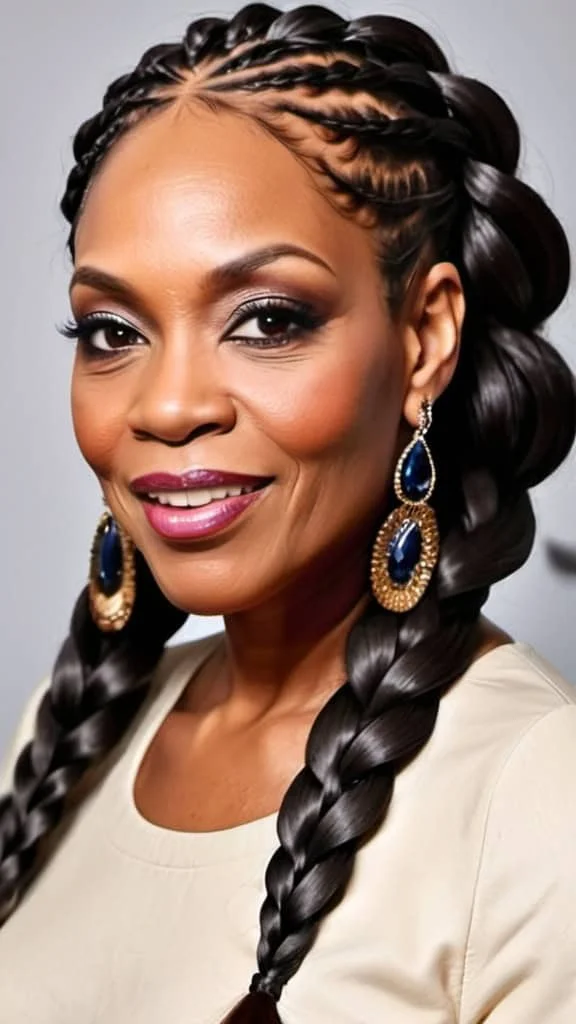 Long Side Braids Hairstyles for black women over 50