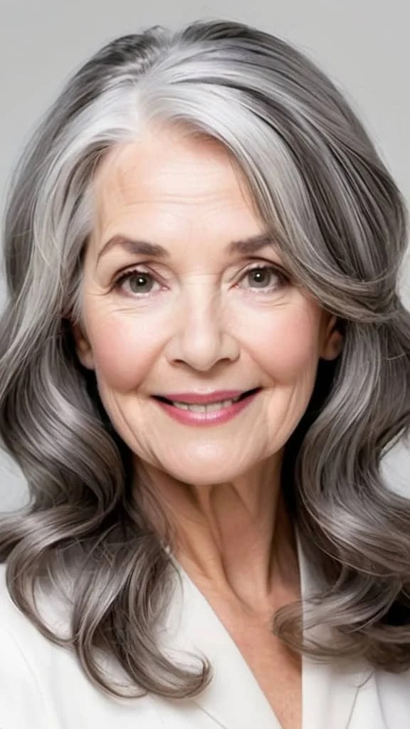 Long Waves Gray Hairstyles For Women Over 60