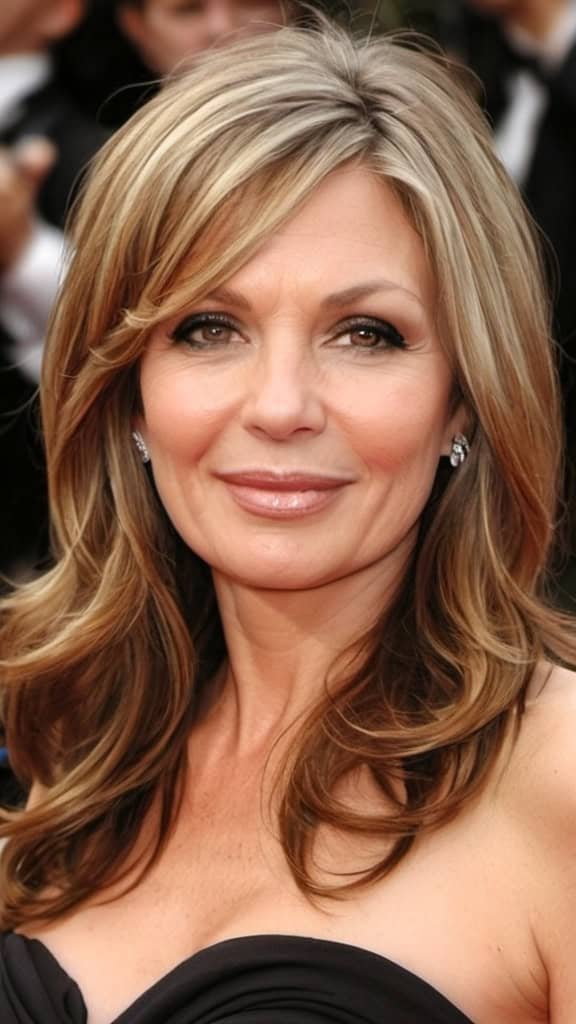 Long Waves on Round Faces Long hairstyles for women over 40