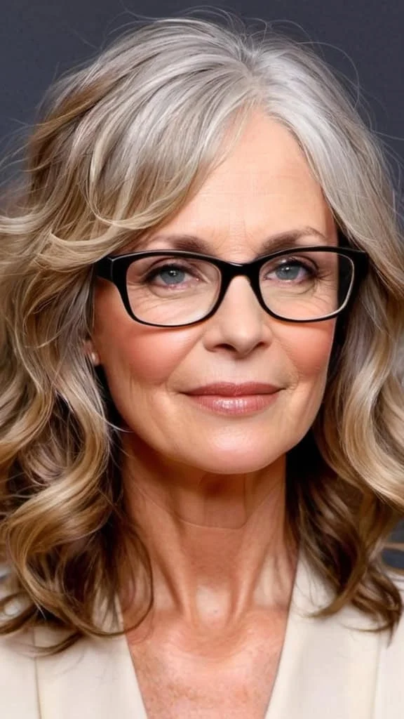 Long Waves Hairstyles with glasses over 50