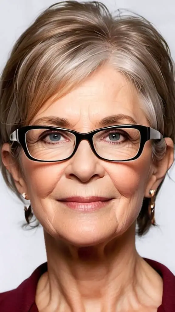 Long Wedge Hairstyles With Glasses For Woman Over 60