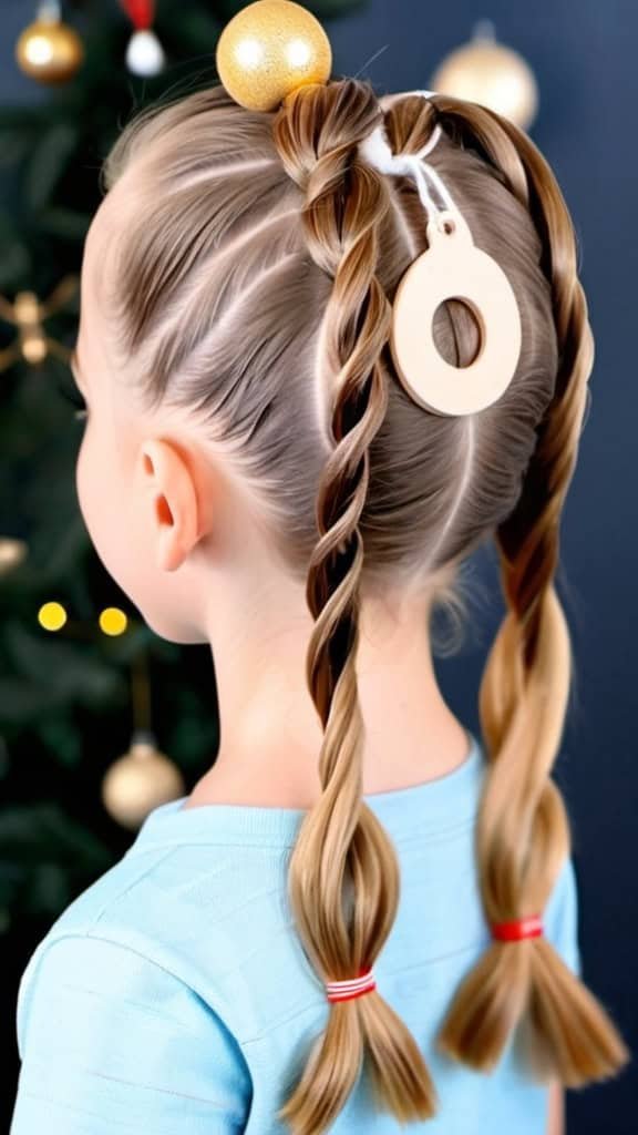 Loop Pigtails Christmas Hairstyles for Kids