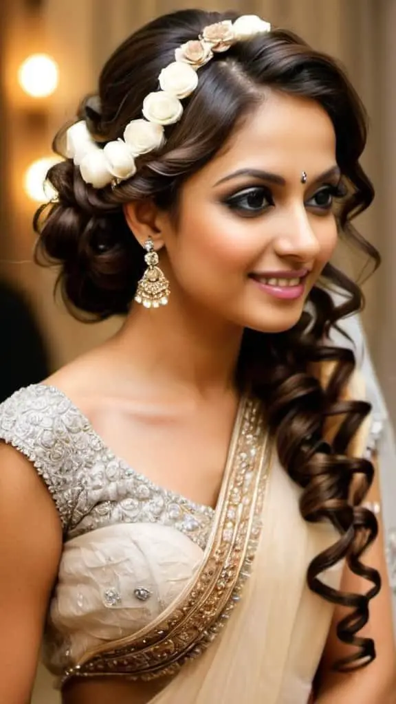 Loose Curls with Accessory Indian Wedding Hairstyles for Women