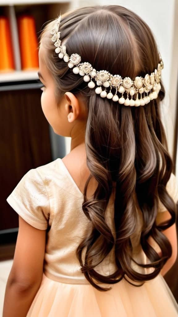 Loose Waves with Mang Tikka Indian Wedding Hairstyles for Kids
