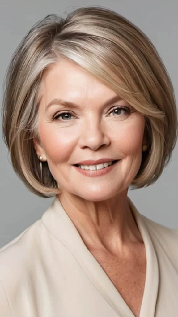 Low-Maintenance Lob Hairstyles for round faces over 60