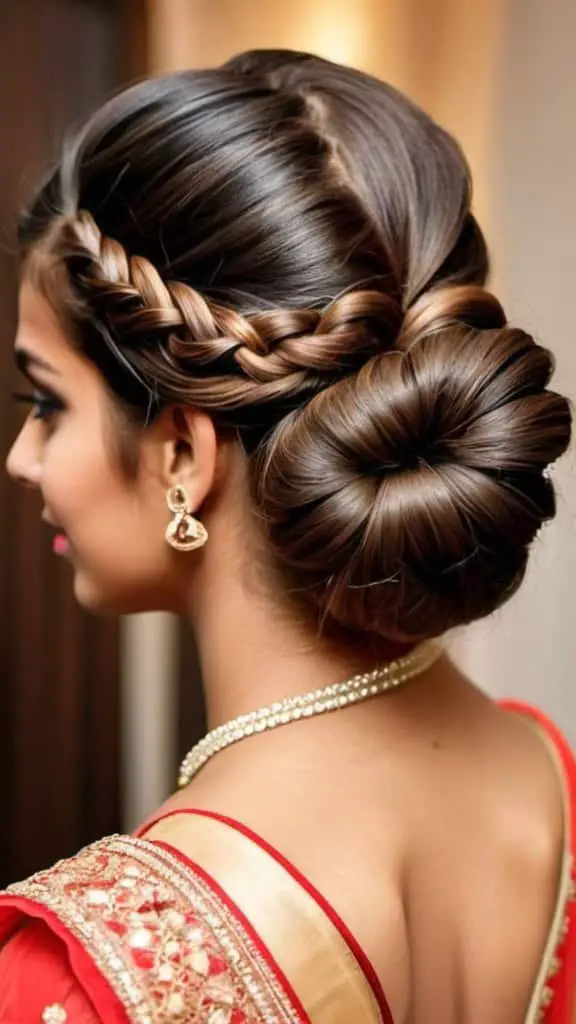 Low Twisted Bun Indian Wedding Hairstyles for Girls