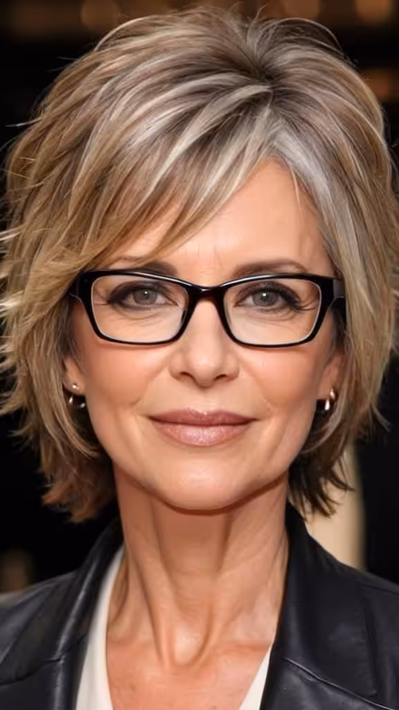 Medium Choppy Layers Hairstyles With Glasses For Women Over 40