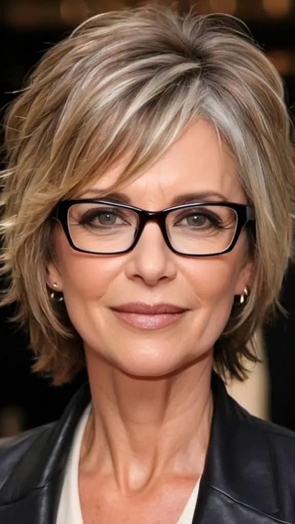 Medium Choppy Layers Hairstyles With Glasses For Women Over 40