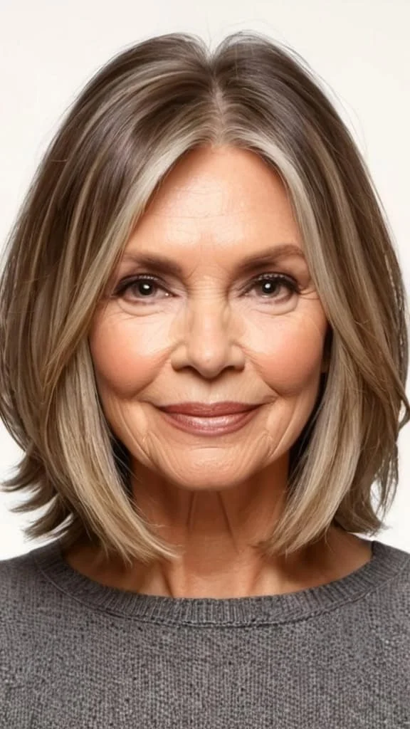 Medium-Length Balayage Hairstyles for round faces over 60