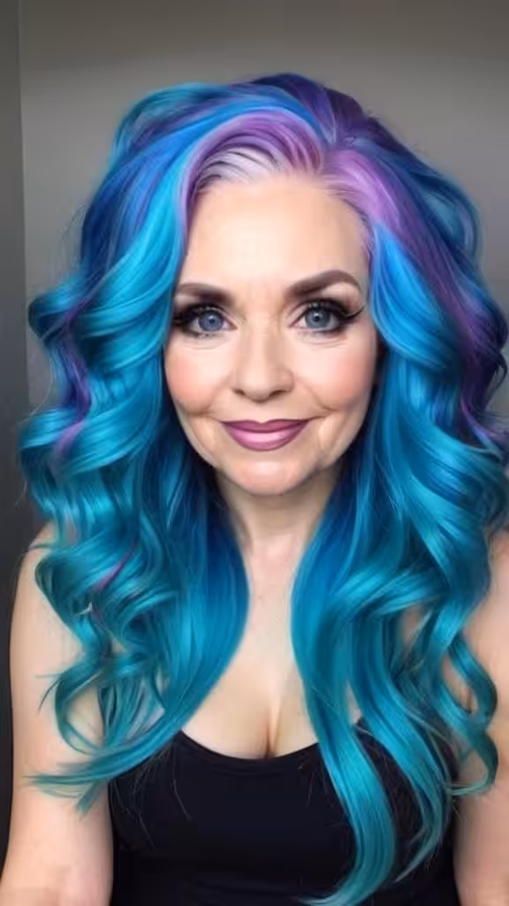 Mermaid Blue Hairstyle Unicorn Hair For Woman Over 60