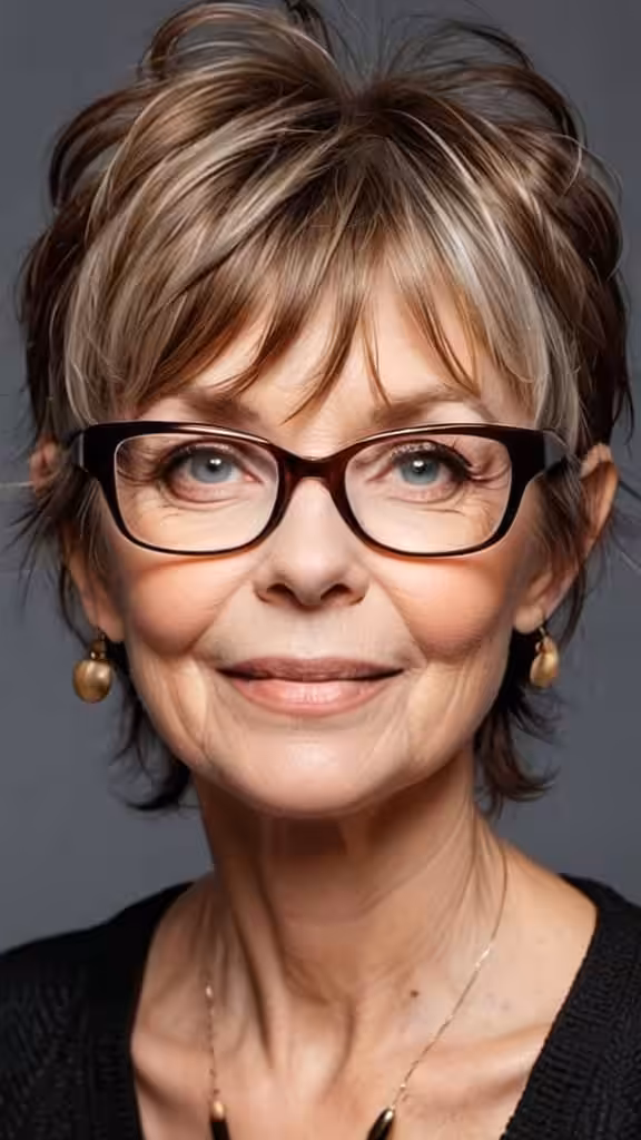 Messy Shag with Bangs Hairstyles With Glasses For Woman Over 60