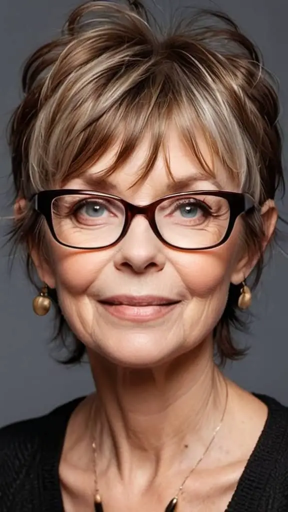 Messy Shag with Bangs Hairstyles With Glasses For Woman Over 60