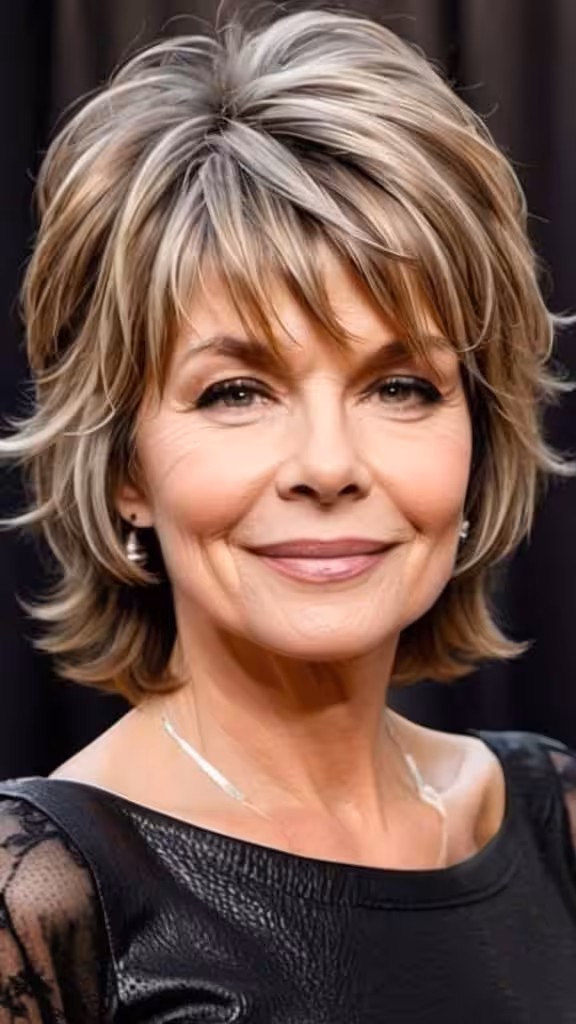 Messy Shoulder-Length Shag Short Shag Hairstyles For Women Over 60