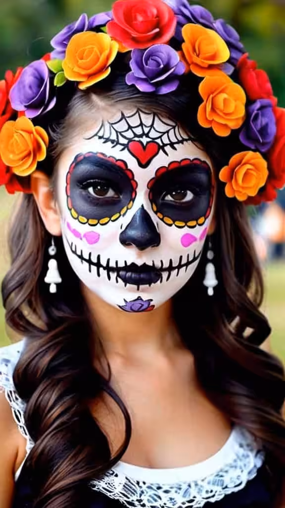 Mexican Day of the Dead hairstyles for Halloween for girls