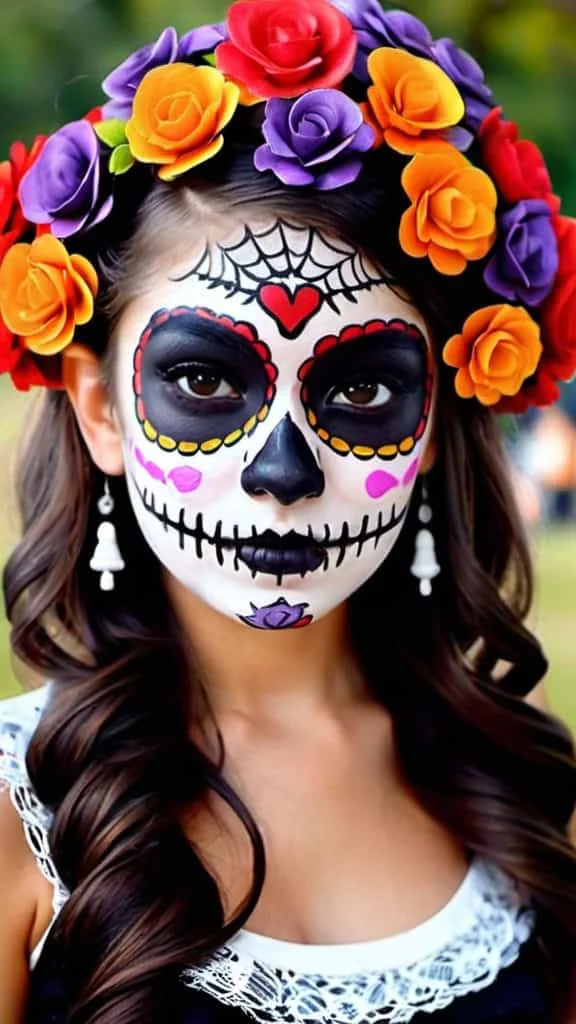 Mexican Day of the Dead hairstyles for Halloween for girls