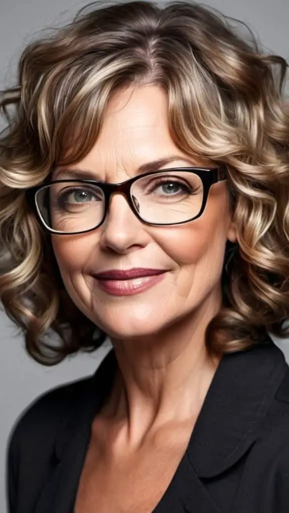 Mid-Length Curls Hairstyles With Glasses For Women Over 40
