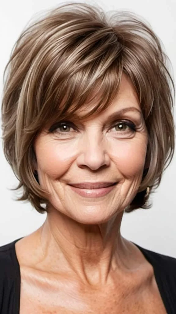 Mid-Length Shag Bob Short Hairstyles For Fine Hair for Woman Over 70