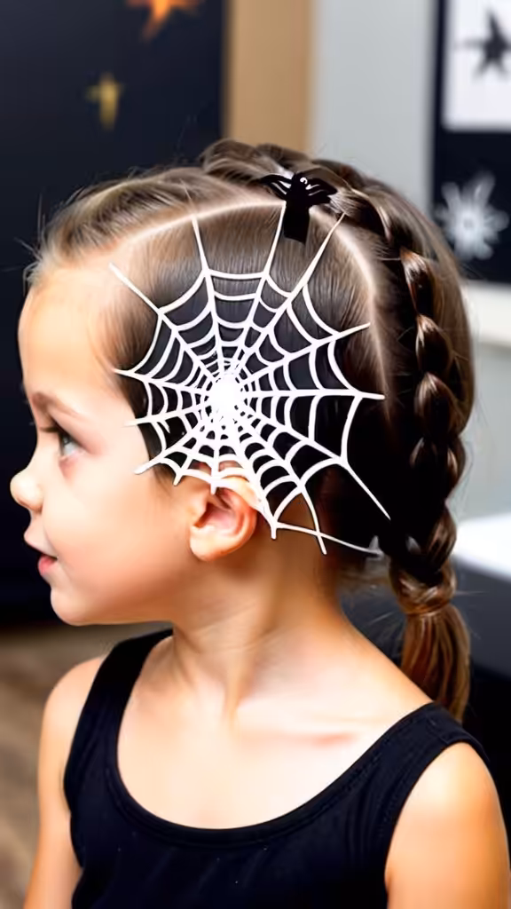 Mini Spider Web Hairstyles for Halloween for kids