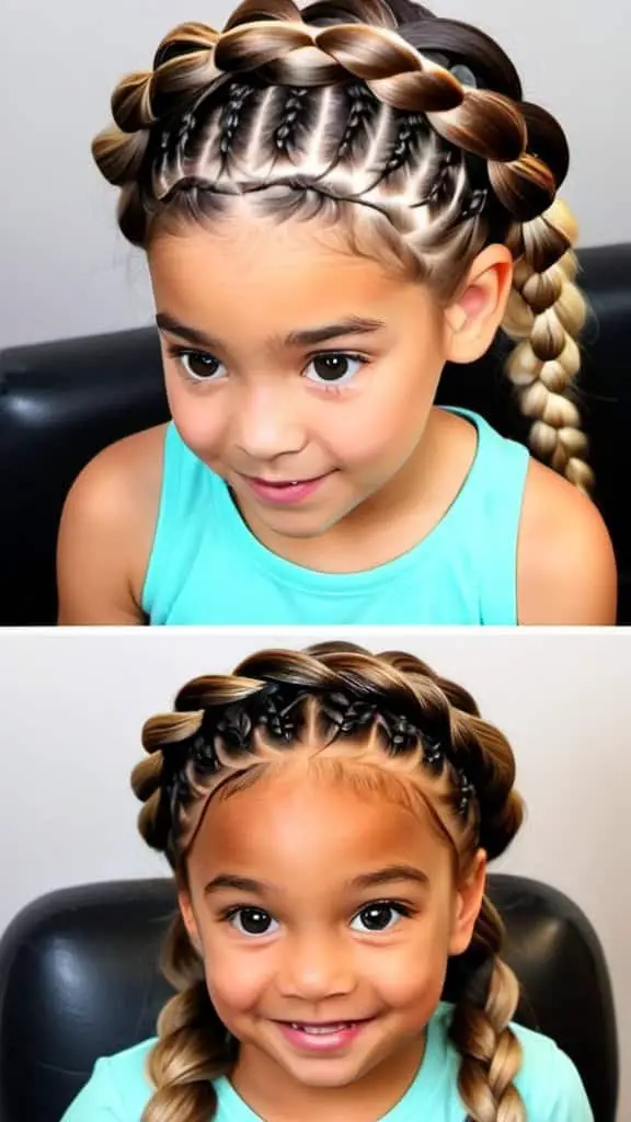 Mixed Halo Braids Braided Hairstyles for Thanksgiving for kids
