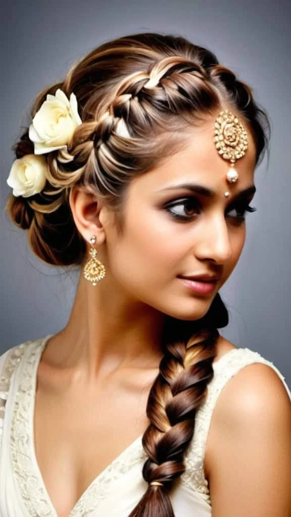 Partly-braided Hairdo Indian Wedding Hairstyles for Women