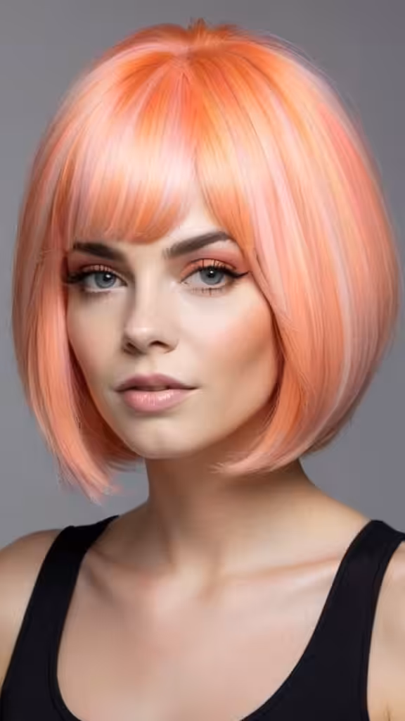 Peach Bob Hairstyle Unicorn Hair For Woman Over 60