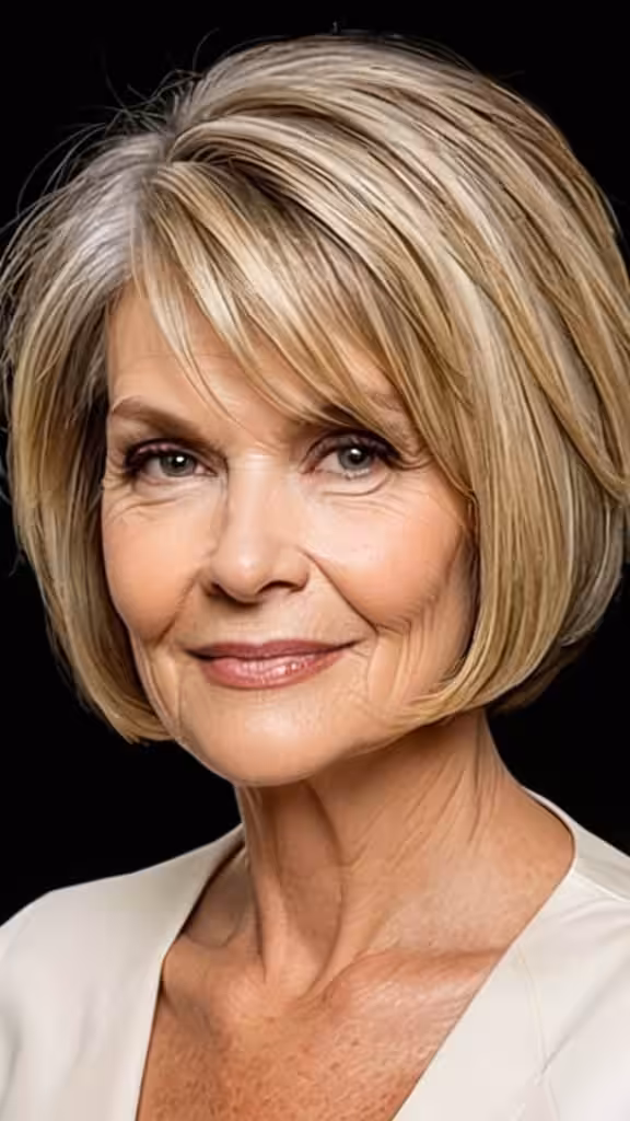 Piecey Side-Parted Bob Bob haircuts for older women