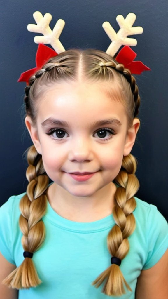 Pigtail Braids Christmas Hairstyles for Girls