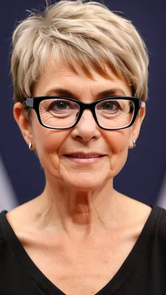 Pixie Cut Wedge Hairstyles With Glasses For Woman Over 60