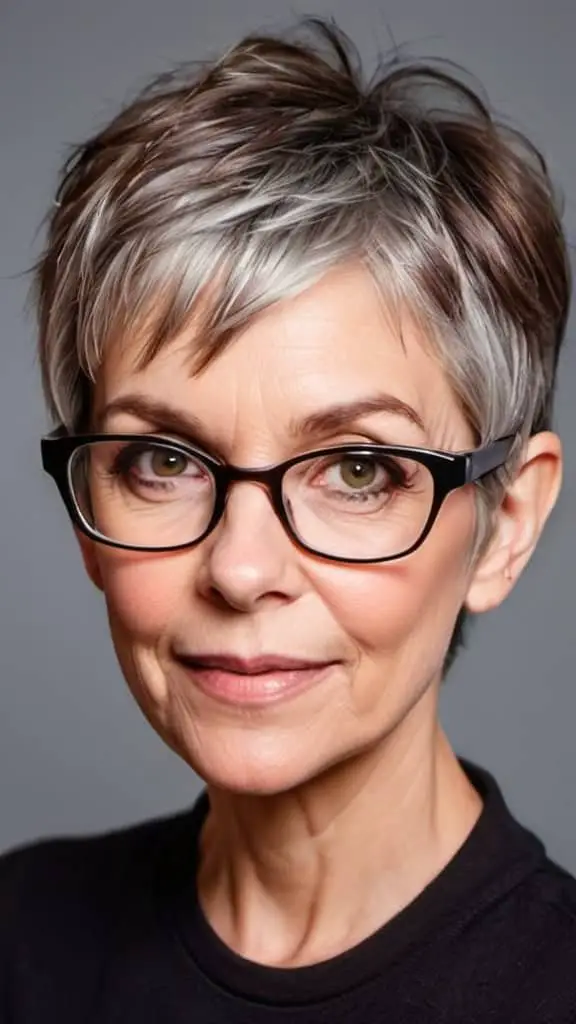 Pixie With Face-Framing Fringe Pixie Hairstyles With Glasses For Woman Over 50