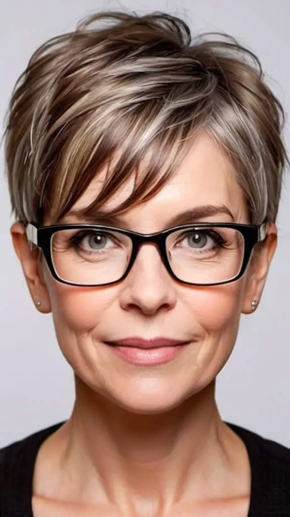 Pixie with Asymmetrical Bangs Pixie Hairstyles With Glasses For Woman Over 50