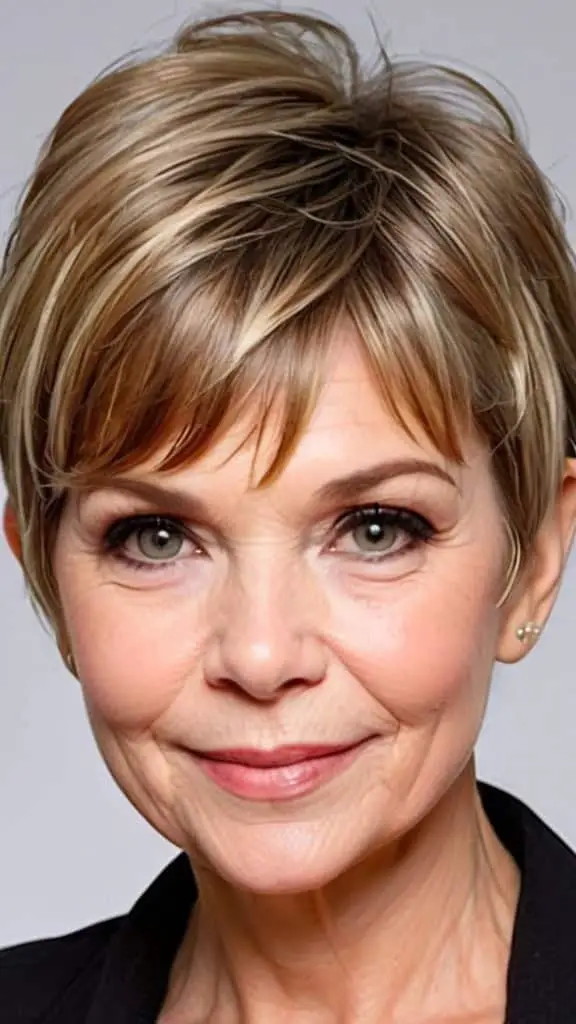 Pixie with Bangs Hairstyles for round faces over 60