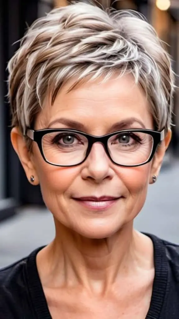 Pixie with Feathered Layers Pixie Hairstyles With Glasses For Woman Over 50