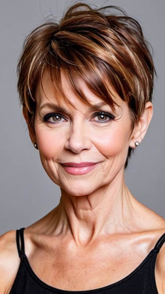 Pixie with Long Side Bangs Bangs for women over 50