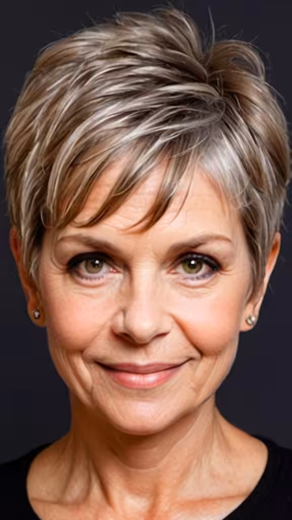 Pixie with Side-Swept Bangs Short spiky haircuts for women over 60