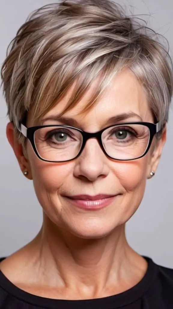 Pixie with Side-Swept Bangs Pixie Hairstyles With Glasses For Woman Over 50