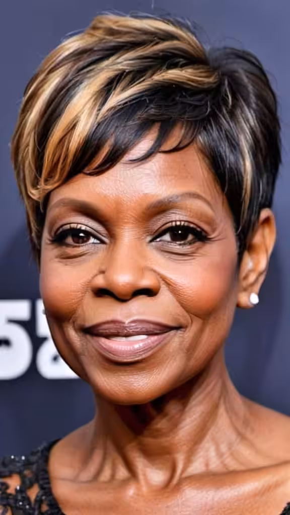 Pixie with Soft Sweeping Bangs Hairstyles for black women over 50