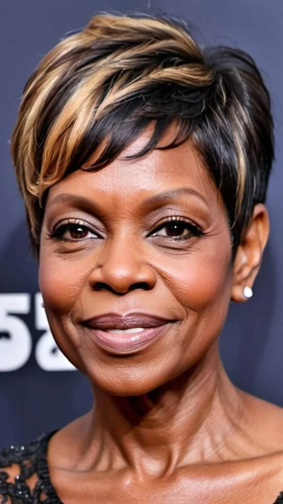 Pixie with Soft Sweeping Bangs Hairstyles for black women over 50