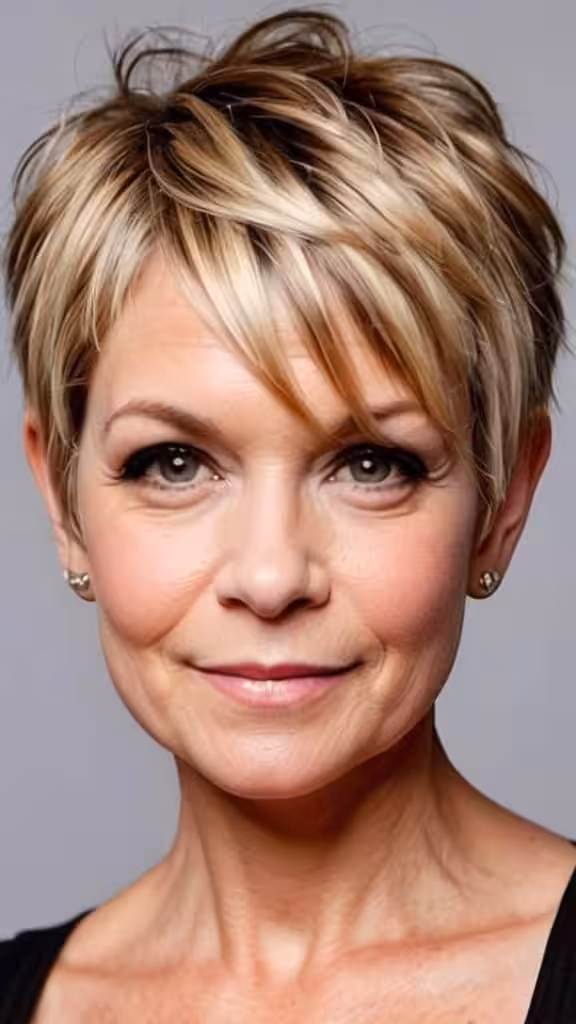 Pixie with Sweeping Fringe Short hairstyles for round faces over 50