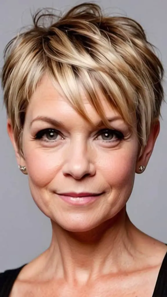 Pixie with Sweeping Fringe Short hairstyles for round faces over 50