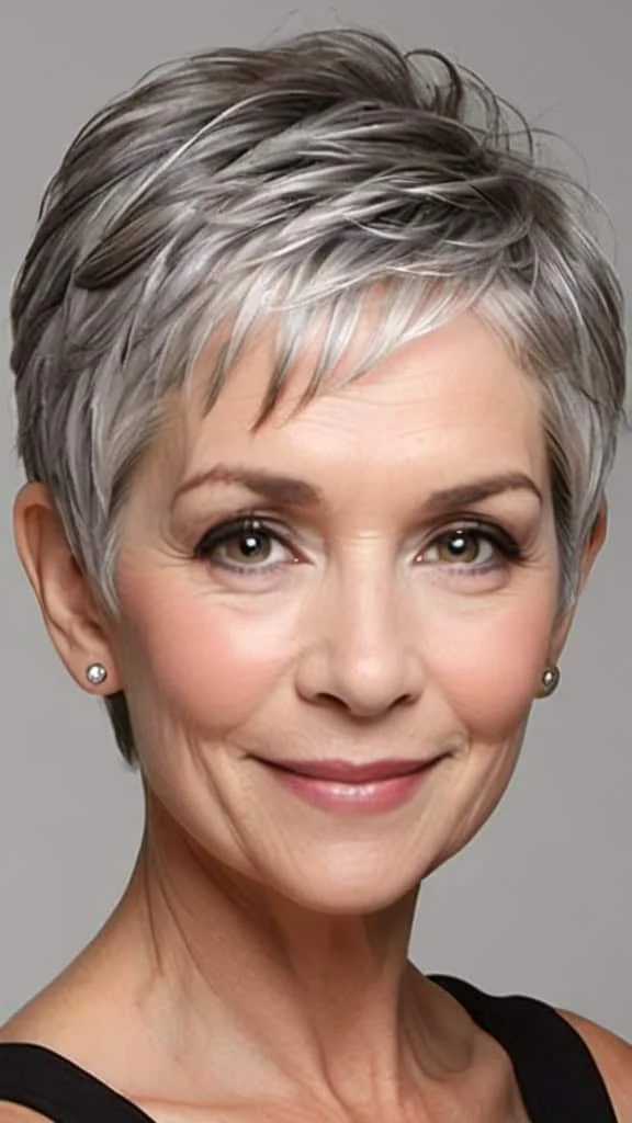 Pixie with Thin Layers Short Gray Hairstyles For Women Over 60