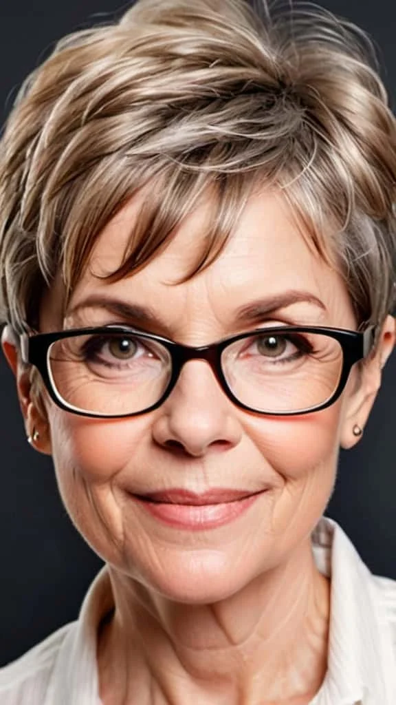 Pixie with Wispy Bangs Hairstyles with glasses over 50