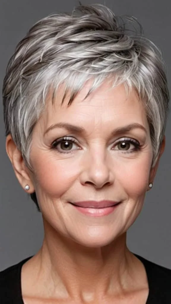 Pixie with Wispy Layers Short Gray Hairstyles For Women Over 60