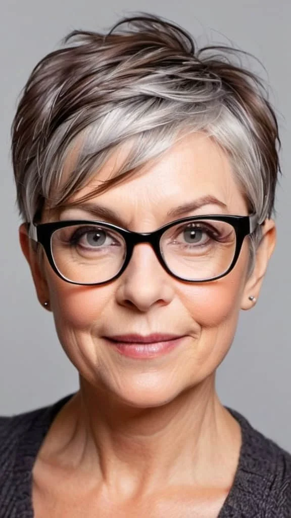 Pixie with a Deep Side Part Pixie Hairstyles With Glasses For Woman Over 50