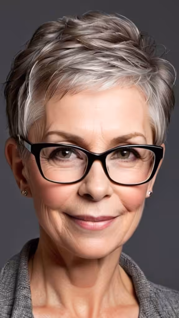 Pompadour Pixie Hairstyles With Glasses For Woman Over 60