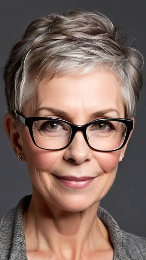 Pompadour Pixie Hairstyles With Glasses For Woman Over 60